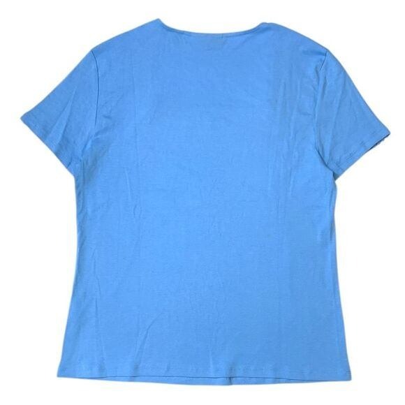 Rafaella Square Neck Top Crochet Trim Short Sleeve Casual Blue L / #5405 - Picture 2 of 4